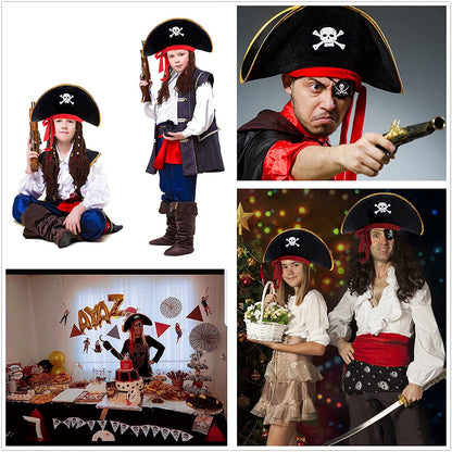 Halloween Pirate Hat Skull Print Adult Kids Pirate Captain Hat Cosplay