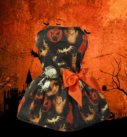 Halloween Small Dog Clothes Pet Dress Pumpkin Print Dress Chihuahua 