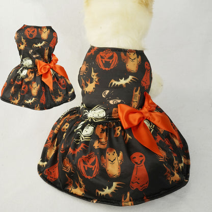 Halloween Small Dog Clothes Pet Dress Pumpkin Print Dress Chihuahua 