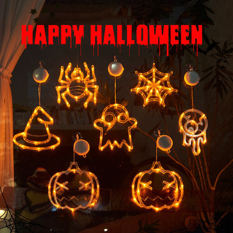 Halloween Window Hanging LED Lights Spider Pumpkin Hanging Ghost