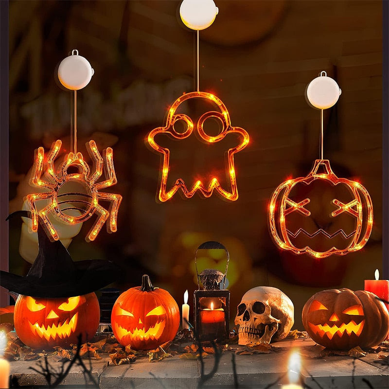 Halloween Window Hanging LED Lights Spider Pumpkin Hanging Ghost